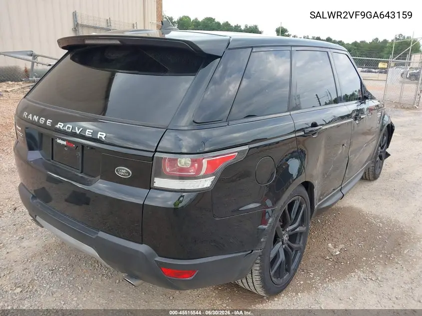 2016 Land Rover Range Rover Sport 3.0L V6 Supercharged Hse VIN: SALWR2VF9GA643159 Lot: 45515544
