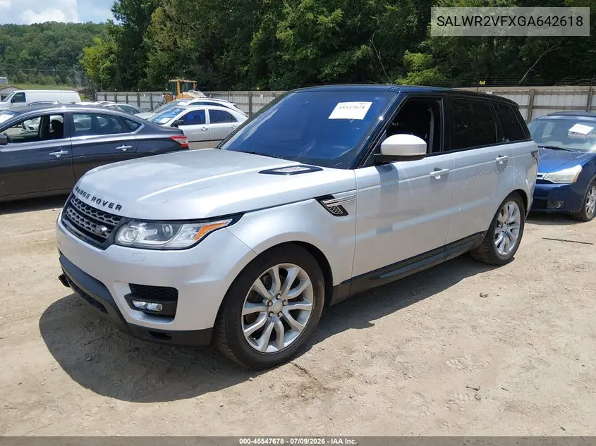 2016 Land Rover Range Rover Sport 3.0L V6 Supercharged Hse VIN: SALWR2VFXGA642618 Lot: 45547678
