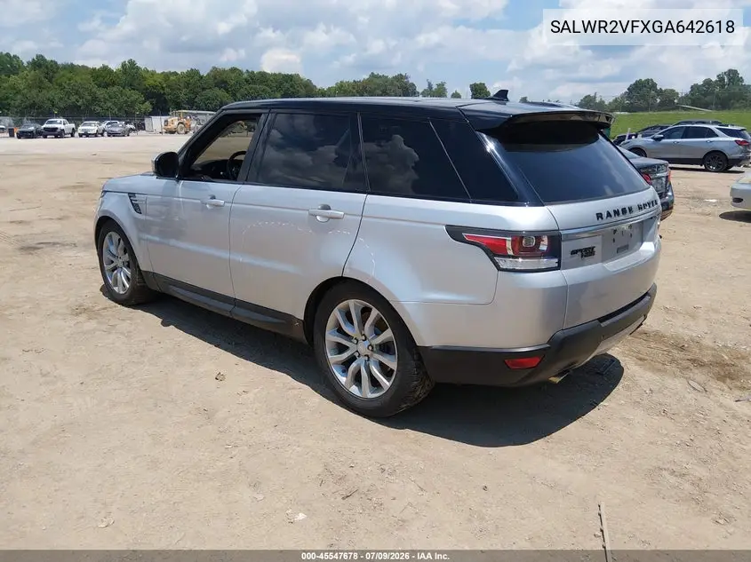 2016 Land Rover Range Rover Sport 3.0L V6 Supercharged Hse VIN: SALWR2VFXGA642618 Lot: 45547678