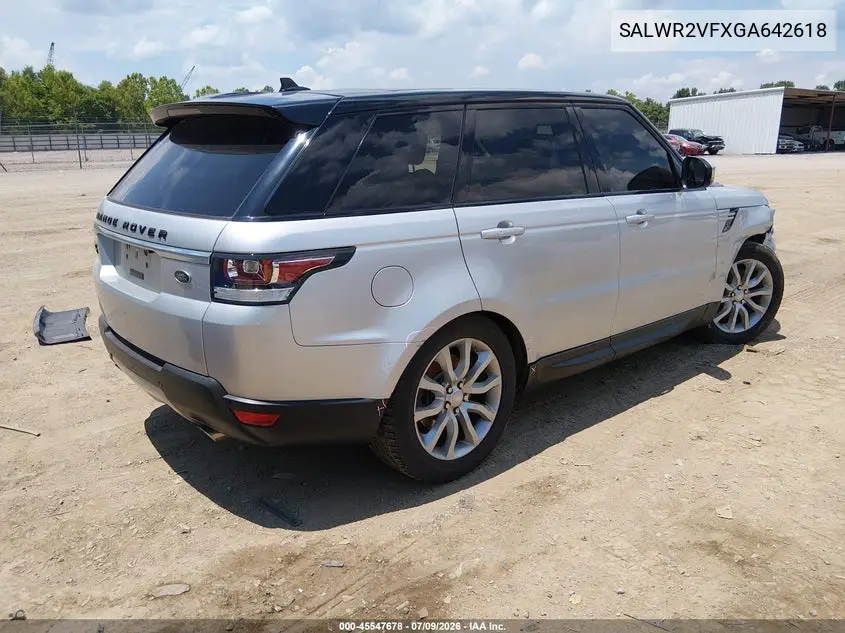 2016 Land Rover Range Rover Sport 3.0L V6 Supercharged Hse VIN: SALWR2VFXGA642618 Lot: 45547678