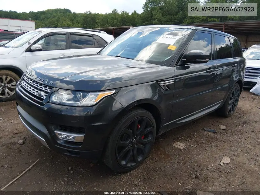 2016 Land Rover Range Rover Sport 3.0L V6 Supercharged Hse VIN: SALWR2PF6GA657923 Lot: 45561469