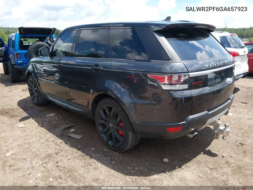 2016 Land Rover Range Rover Sport 3.0L V6 Supercharged Hse VIN: SALWR2PF6GA657923 Lot: 45561469