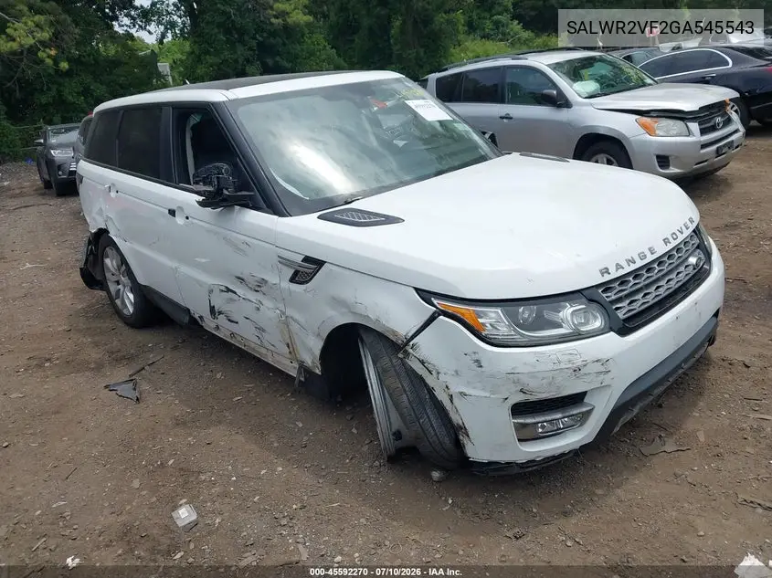 2016 Land Rover Range Rover Sport 3.0L V6 Supercharged Hse VIN: SALWR2VF2GA545543 Lot: 45592270