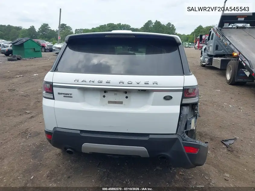 2016 Land Rover Range Rover Sport 3.0L V6 Supercharged Hse VIN: SALWR2VF2GA545543 Lot: 45592270