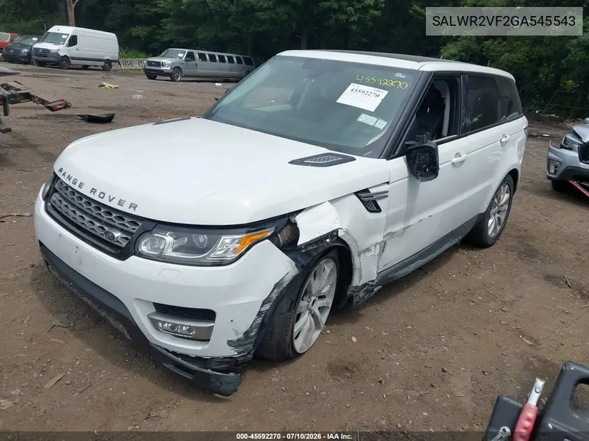 2016 Land Rover Range Rover Sport 3.0L V6 Supercharged Hse VIN: SALWR2VF2GA545543 Lot: 45592270