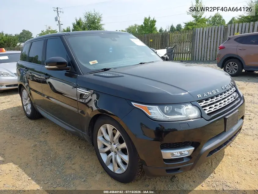 2016 Land Rover Range Rover Sport 3.0L V6 Supercharged Hse VIN: SALWR2PF4GA664126 Lot: 45640182