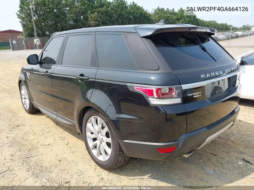 2016 Land Rover Range Rover Sport 3.0L V6 Supercharged Hse VIN: SALWR2PF4GA664126 Lot: 45640182