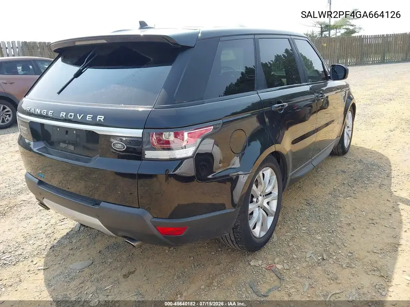 2016 Land Rover Range Rover Sport 3.0L V6 Supercharged Hse VIN: SALWR2PF4GA664126 Lot: 45640182