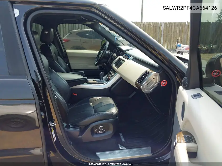 2016 Land Rover Range Rover Sport 3.0L V6 Supercharged Hse VIN: SALWR2PF4GA664126 Lot: 45640182