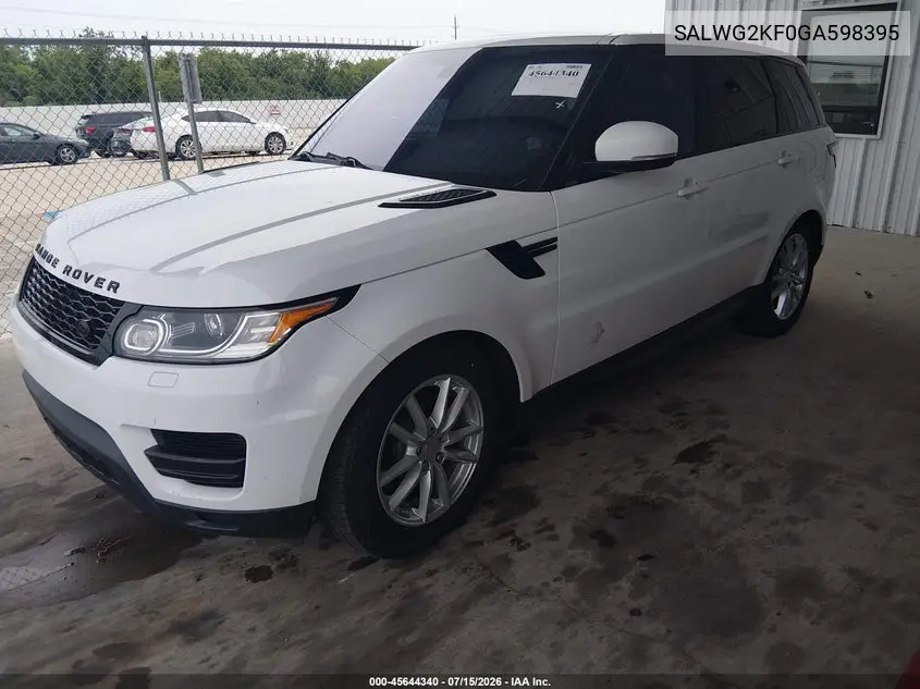 2016 Land Rover Range Rover Sport 3.0L V6 Turbocharged Diesel Se Td6 VIN: SALWG2KF0GA598395 Lot: 45644340
