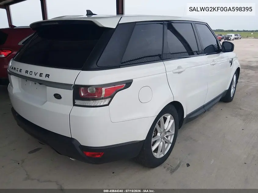 2016 Land Rover Range Rover Sport 3.0L V6 Turbocharged Diesel Se Td6 VIN: SALWG2KF0GA598395 Lot: 45644340