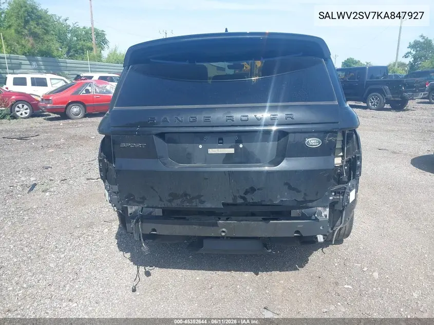 2019 Land Rover Range Rover Sport Hse Dynamic VIN: SALWV2SV7KA847927 Lot: 45352644