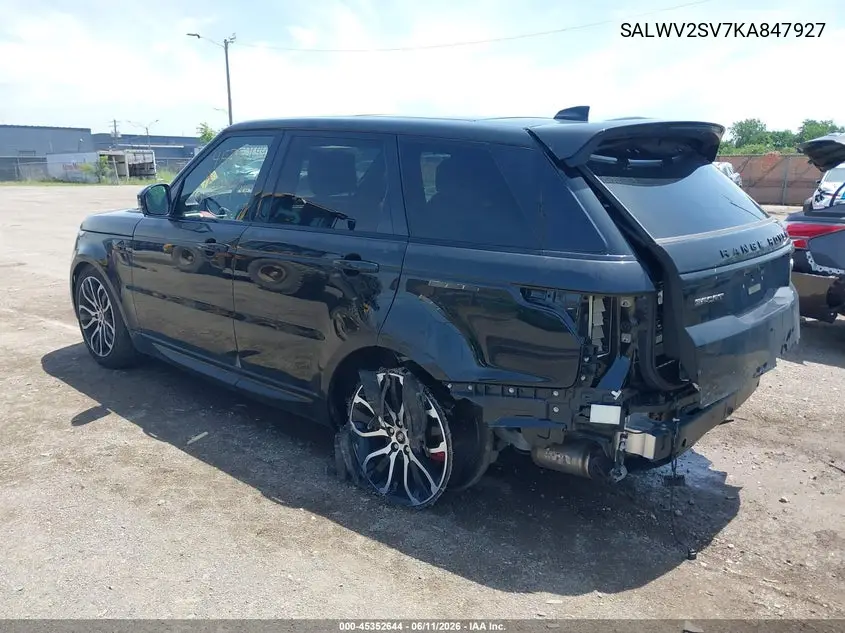 2019 Land Rover Range Rover Sport Hse Dynamic VIN: SALWV2SV7KA847927 Lot: 45352644