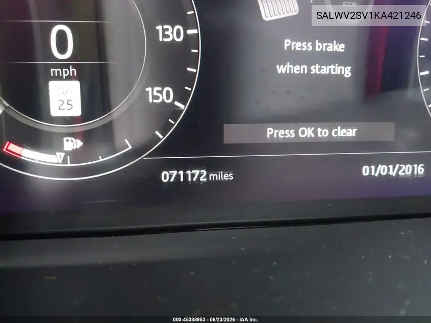 2019 Land Rover Range Rover Sport Hse Dynamic VIN: SALWV2SV1KA421246 Lot: 45388953