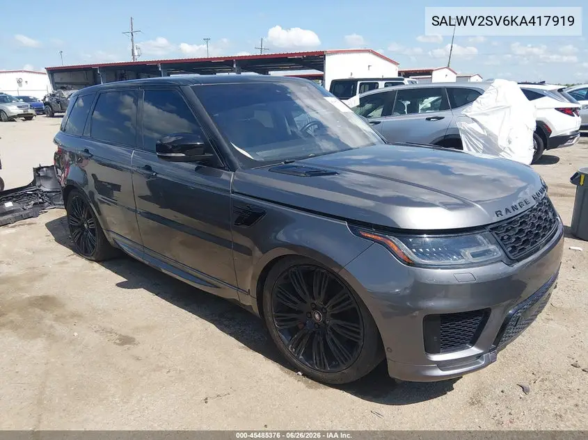 2019 Land Rover Range Rover Sport Hse Dynamic VIN: SALWV2SV6KA417919 Lot: 45485376