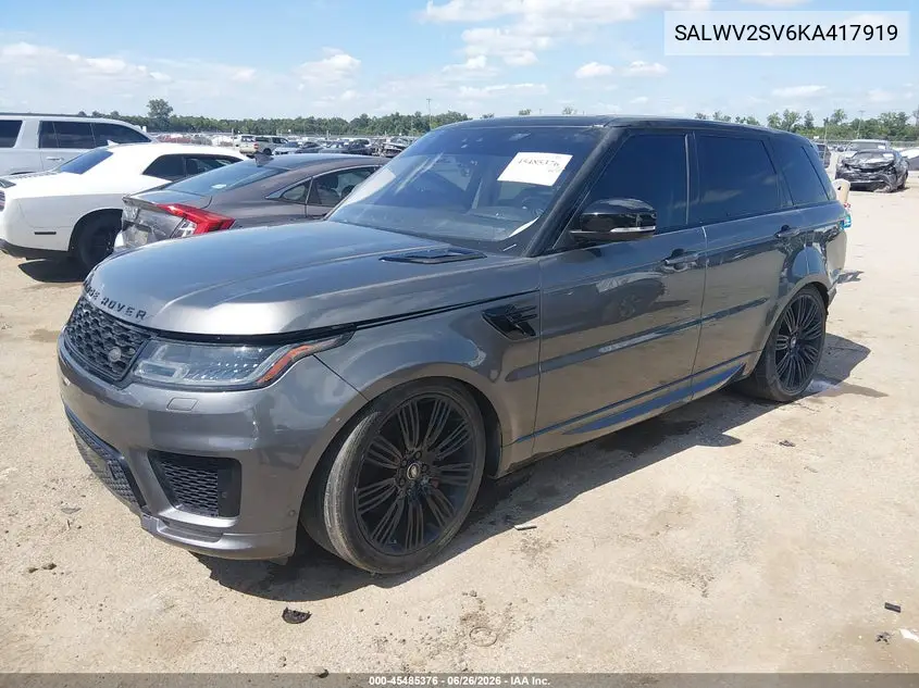 2019 Land Rover Range Rover Sport Hse Dynamic VIN: SALWV2SV6KA417919 Lot: 45485376