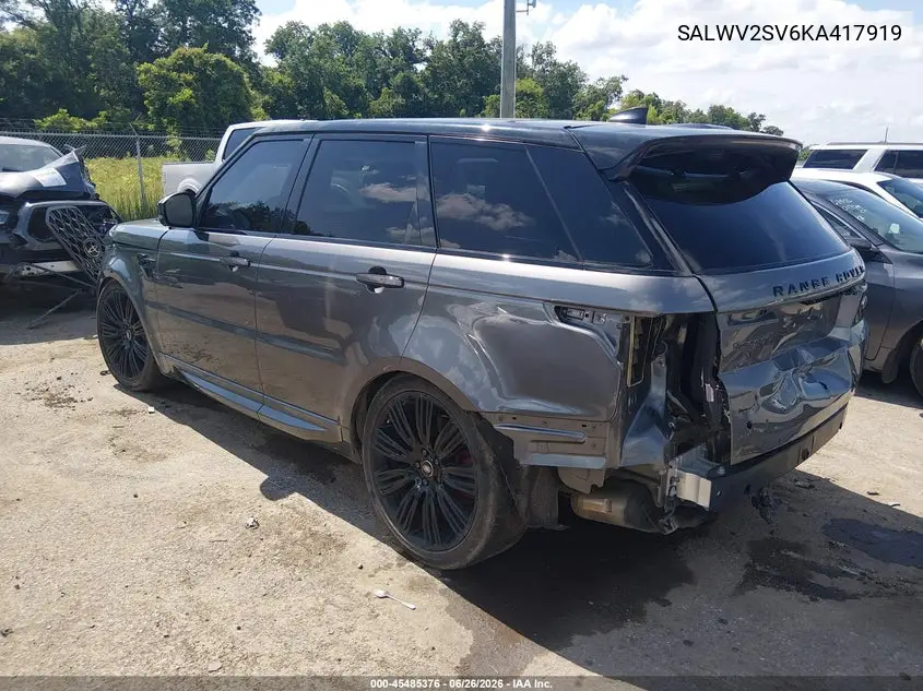 2019 Land Rover Range Rover Sport Hse Dynamic VIN: SALWV2SV6KA417919 Lot: 45485376