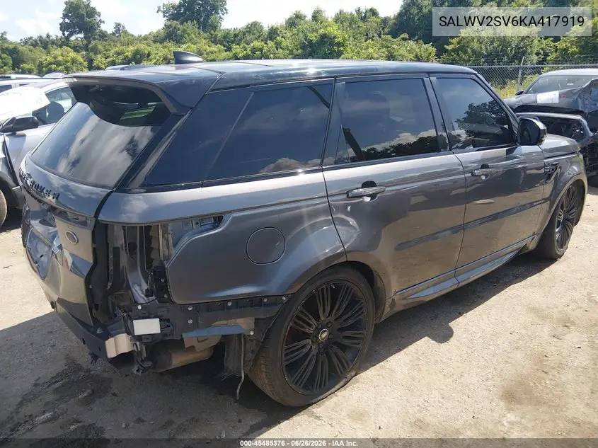 2019 Land Rover Range Rover Sport Hse Dynamic VIN: SALWV2SV6KA417919 Lot: 45485376