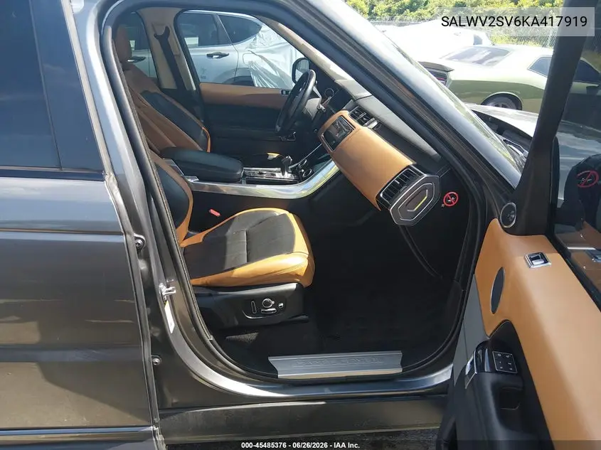 2019 Land Rover Range Rover Sport Hse Dynamic VIN: SALWV2SV6KA417919 Lot: 45485376