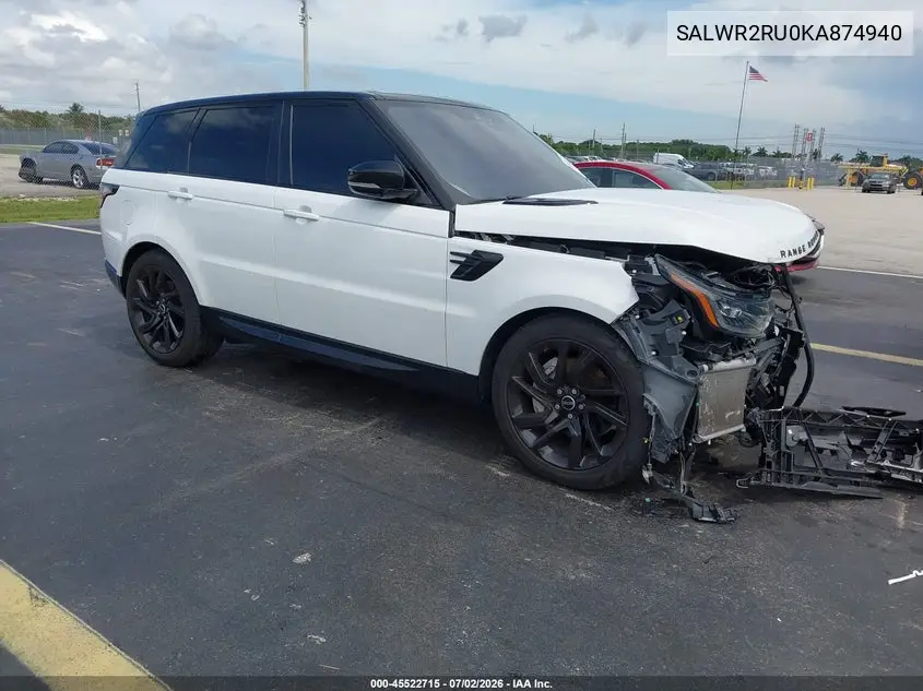 2019 Land Rover Range Rover Sport Hse Mhev VIN: SALWR2RU0KA874940 Lot: 45522715