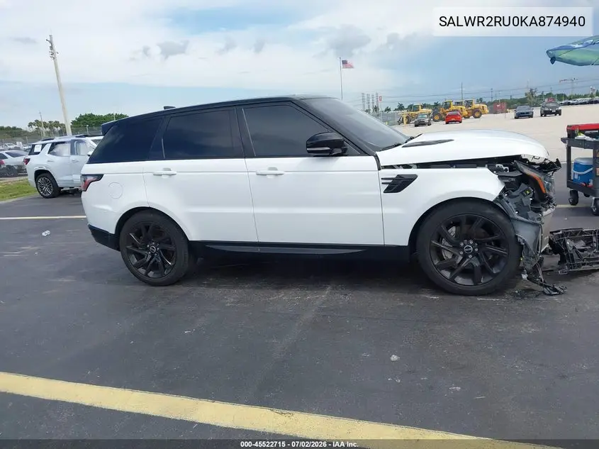 2019 Land Rover Range Rover Sport Hse Mhev VIN: SALWR2RU0KA874940 Lot: 45522715