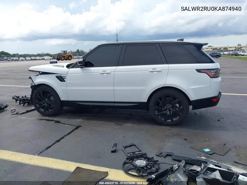 2019 Land Rover Range Rover Sport Hse Mhev VIN: SALWR2RU0KA874940 Lot: 45522715