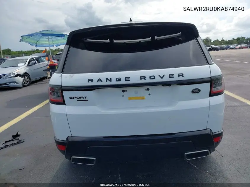 2019 Land Rover Range Rover Sport Hse Mhev VIN: SALWR2RU0KA874940 Lot: 45522715