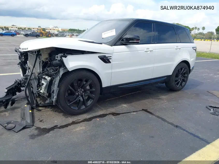 2019 Land Rover Range Rover Sport Hse Mhev VIN: SALWR2RU0KA874940 Lot: 45522715