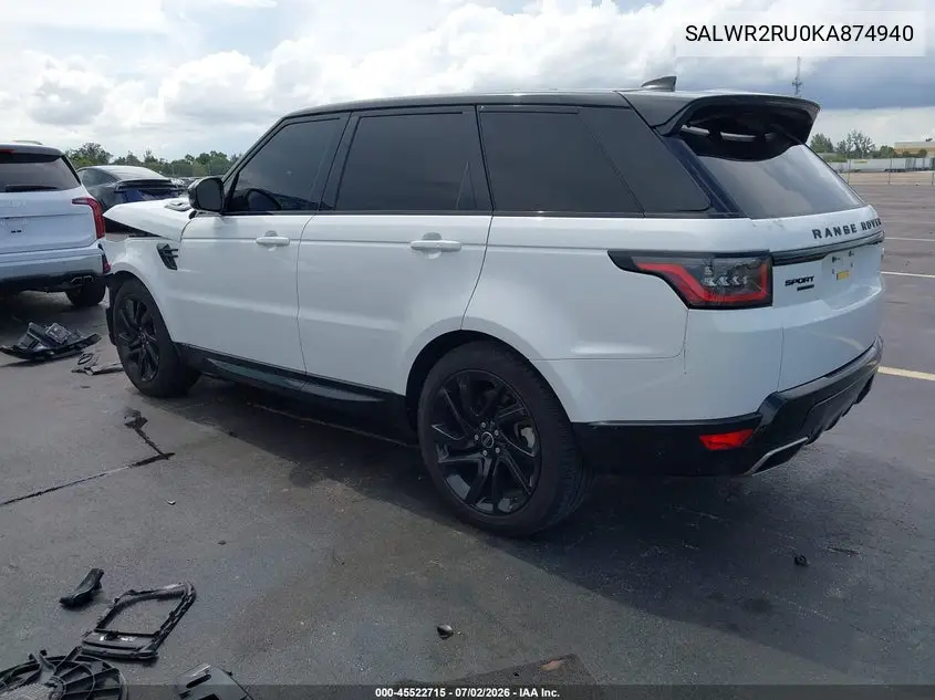 2019 Land Rover Range Rover Sport Hse Mhev VIN: SALWR2RU0KA874940 Lot: 45522715