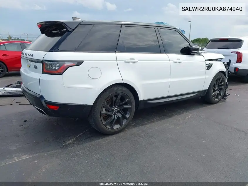 2019 Land Rover Range Rover Sport Hse Mhev VIN: SALWR2RU0KA874940 Lot: 45522715