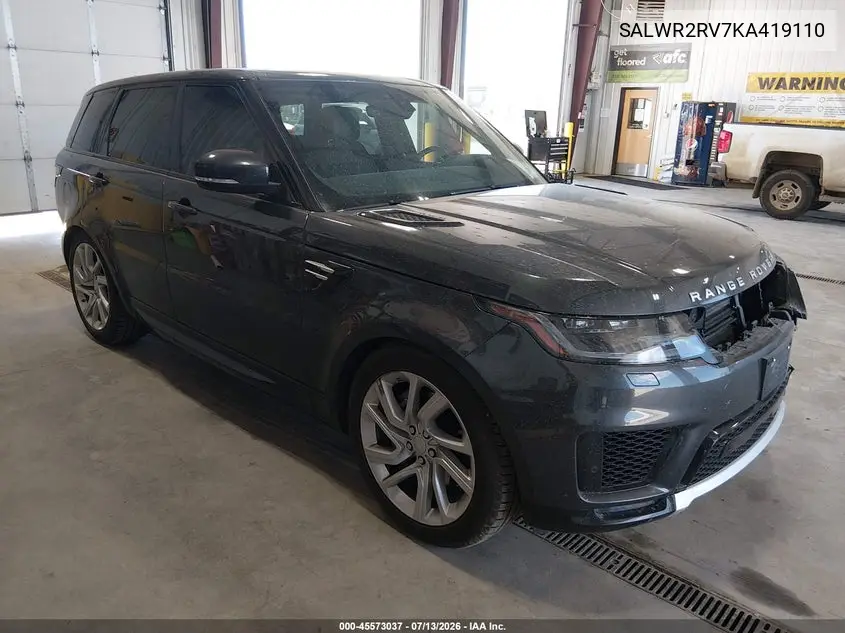 2019 Land Rover Range Rover Sport Hse VIN: SALWR2RV7KA419110 Lot: 45573037