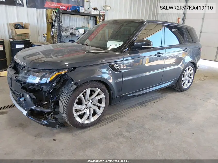 2019 Land Rover Range Rover Sport Hse VIN: SALWR2RV7KA419110 Lot: 45573037
