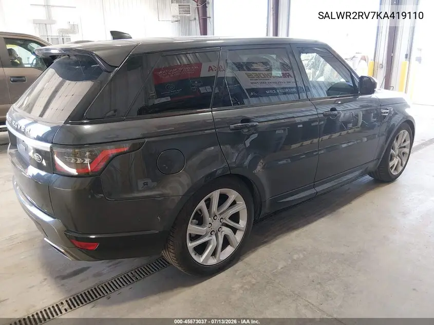 2019 Land Rover Range Rover Sport Hse VIN: SALWR2RV7KA419110 Lot: 45573037