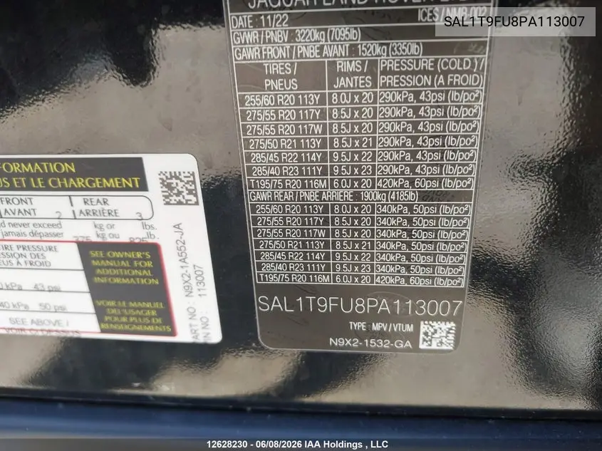 2023 Land Rover Range Rover Sport Dynamic S VIN: SAL1T9FU8PA113007 Lot: 12628230