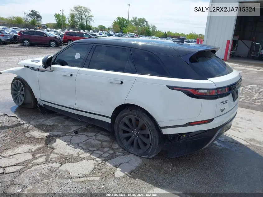 2018 Land Rover Range Rover Velar P250 Se R-Dynamic VIN: SALYL2RX2JA715324 Lot: 45005337