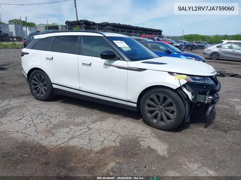 2018 Land Rover Range Rover Velar P380 Se R-Dynamic VIN: SALYL2RV7JA759060 Lot: 45166467