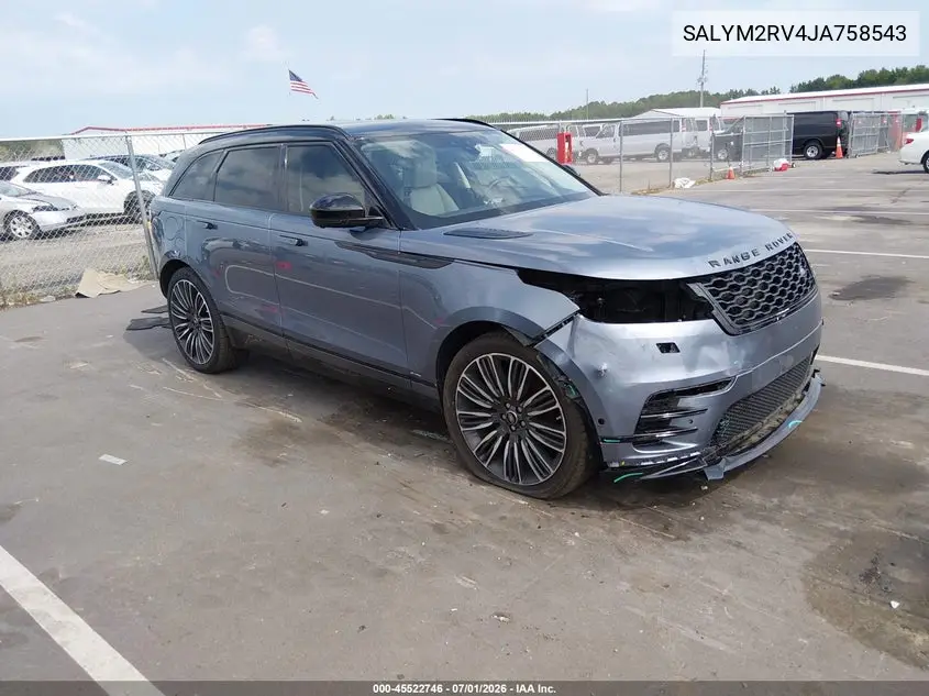 2018 Land Rover Range Rover Velar P380 First Edition/P380 Hse R-Dynamic VIN: SALYM2RV4JA758543 Lot: 45522746