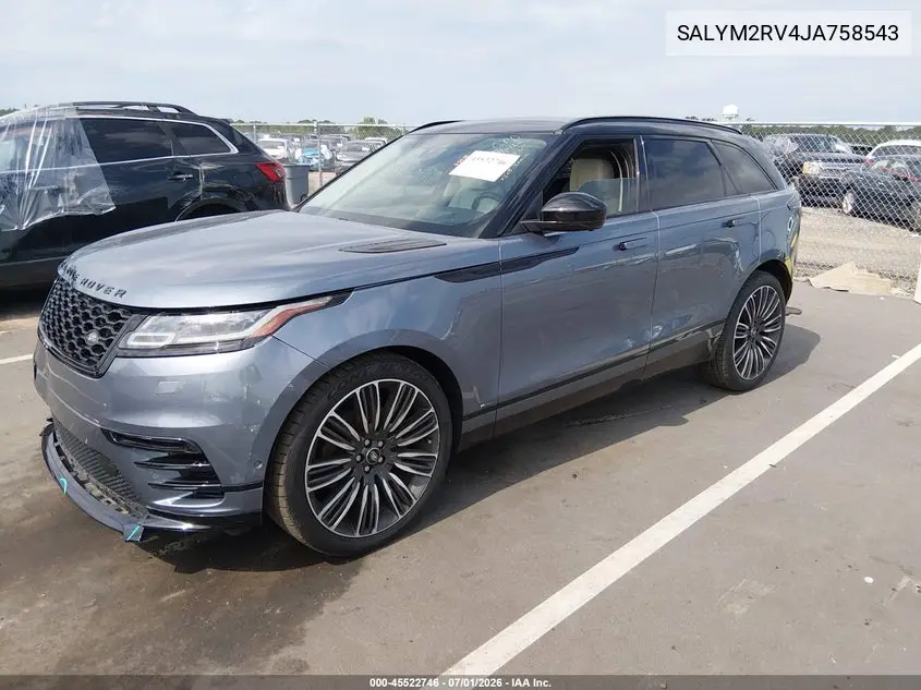 2018 Land Rover Range Rover Velar P380 First Edition/P380 Hse R-Dynamic VIN: SALYM2RV4JA758543 Lot: 45522746