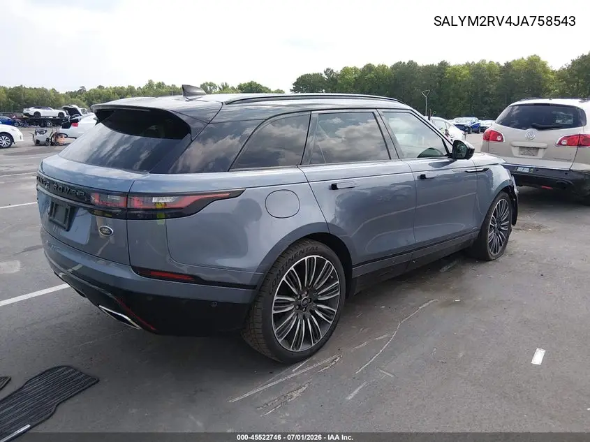 2018 Land Rover Range Rover Velar P380 First Edition/P380 Hse R-Dynamic VIN: SALYM2RV4JA758543 Lot: 45522746