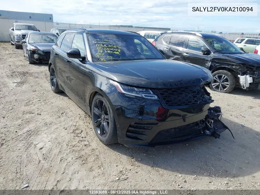 2019 Land Rover Range Rover Velar VIN: SALYL2FV0KA210094 Lot: 12383089