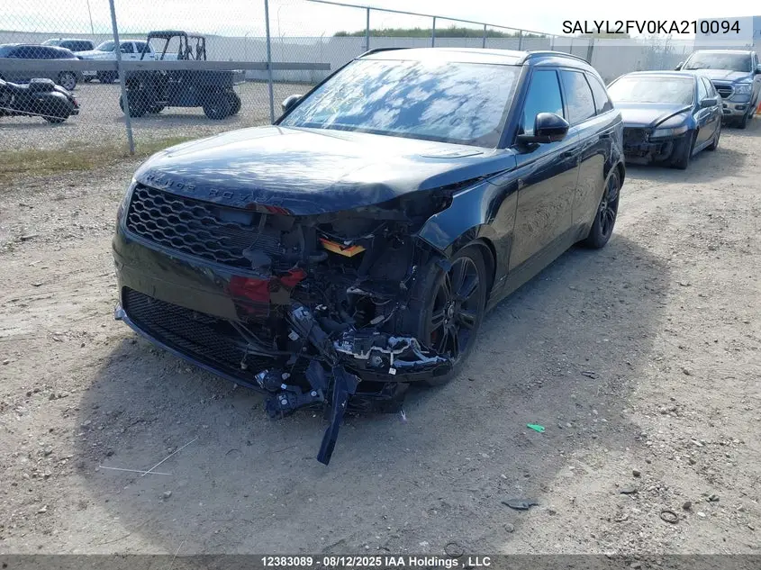 2019 Land Rover Range Rover Velar VIN: SALYL2FV0KA210094 Lot: 12383089