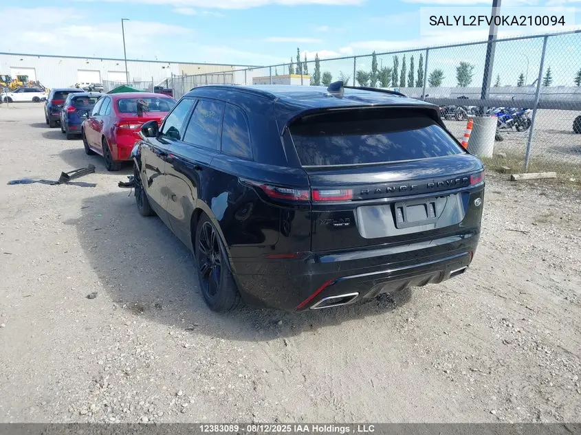 2019 Land Rover Range Rover Velar VIN: SALYL2FV0KA210094 Lot: 12383089