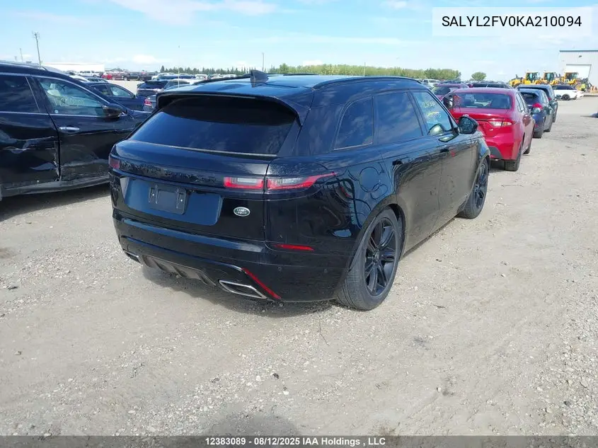 2019 Land Rover Range Rover Velar VIN: SALYL2FV0KA210094 Lot: 12383089