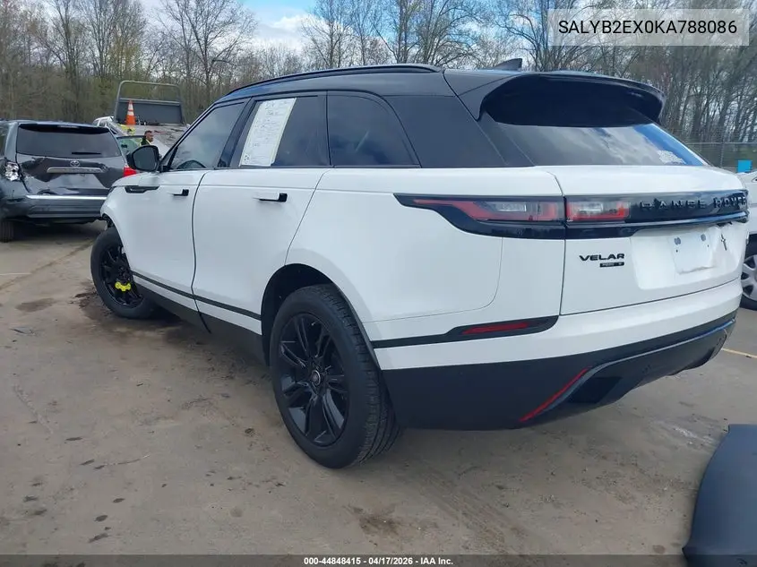 2019 Land Rover Range Rover Velar P250 S VIN: SALYB2EX0KA788086 Lot: 44848415