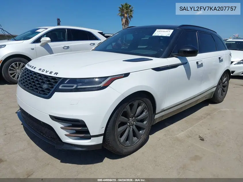2019 Land Rover Range Rover Velar P340 R-Dynamic Se/P380 R-Dynamic Se VIN: SALYL2FV7KA207757 Lot: 44956415