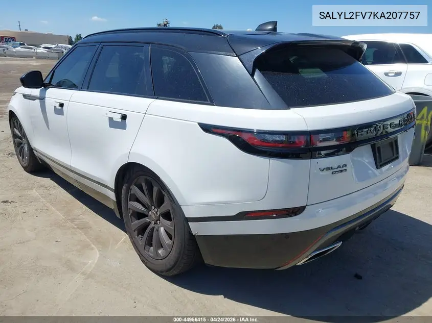 2019 Land Rover Range Rover Velar P340 R-Dynamic Se/P380 R-Dynamic Se VIN: SALYL2FV7KA207757 Lot: 44956415