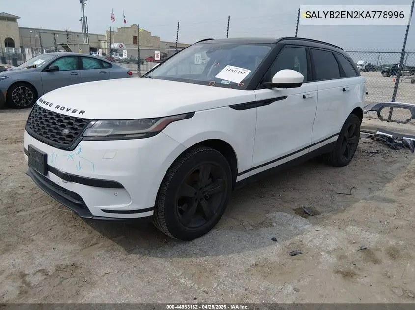 2019 Land Rover Range Rover Velar D180 S VIN: SALYB2EN2KA778996 Lot: 44983182