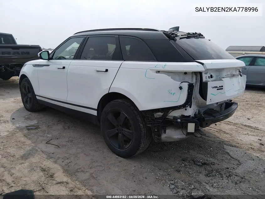 2019 Land Rover Range Rover Velar D180 S VIN: SALYB2EN2KA778996 Lot: 44983182