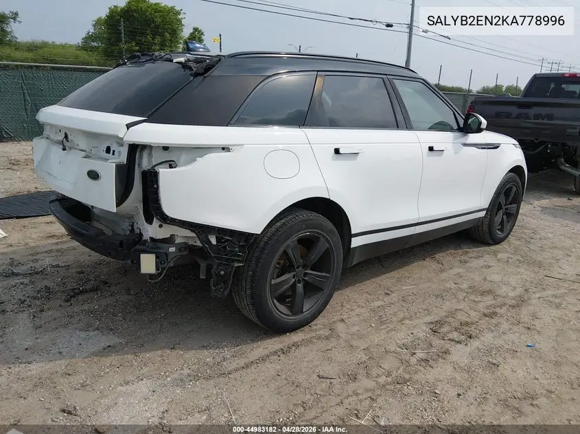 2019 Land Rover Range Rover Velar D180 S VIN: SALYB2EN2KA778996 Lot: 44983182