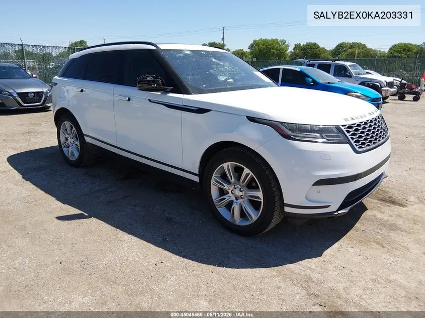 2019 Land Rover Range Rover Velar P250 S VIN: SALYB2EX0KA203331 Lot: 45045565